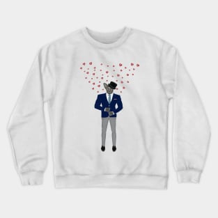 Cat with hearts in suit and hat. Cat gentleman. Crewneck Sweatshirt